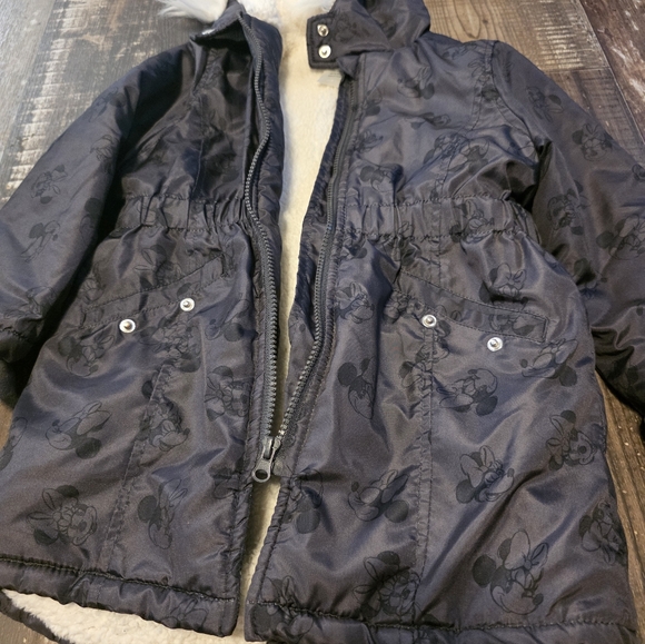 Disney Black Puffer Jacket with Faux Fur Hood - Picture 4 of 10